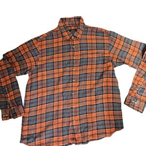 Mountain Ridge Shirt Mens 2XL Orange Blue Plaid Button Down Long‎ Sleeve Casual